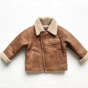BABygap weathered brown shearling motto style jacket EUC 2T